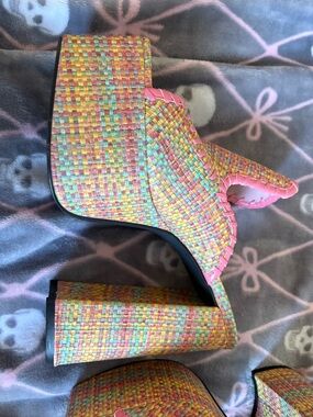 Fashion Nova Pink Multi Woven Platform Mule Heels